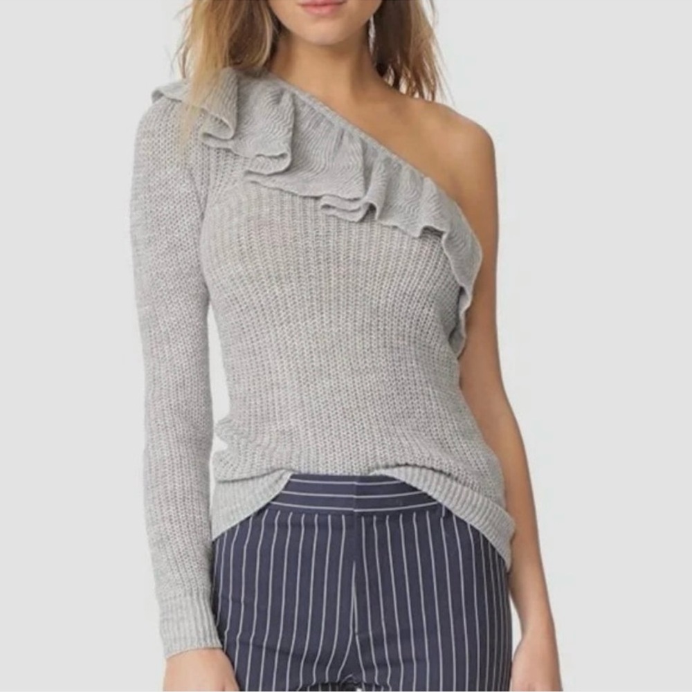 REBECCA TAYLOR One Shoulder Ruffle Sweater NEW Size S Gray